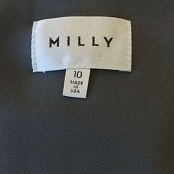 Milly Ellena leather trim silk Charmeuse gray/black dress size 10 - Picture 8 of 12